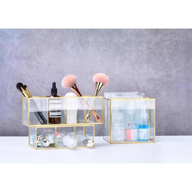 1 stk guld glas smykke plade kommode skrivebord organizer kosmetik opbevaringsboks