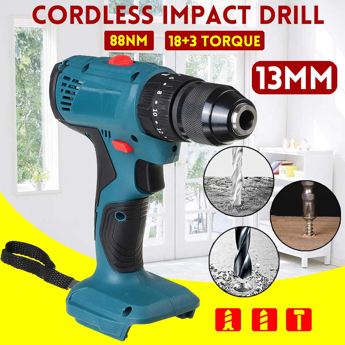 3IN1 Drillpro Cordless Electric Impact Drill 13mm Rechargeable Electric Screwdriver Drill Power Tool for Makita Battery