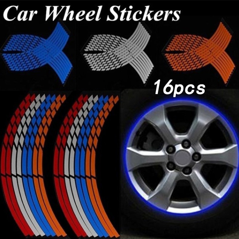 16 Strips Auto Styling Motorfiets Automobiles Wiel Band Sticker Op Auto Velg Tape Auto Sticker Parkeerplaats Accessoires