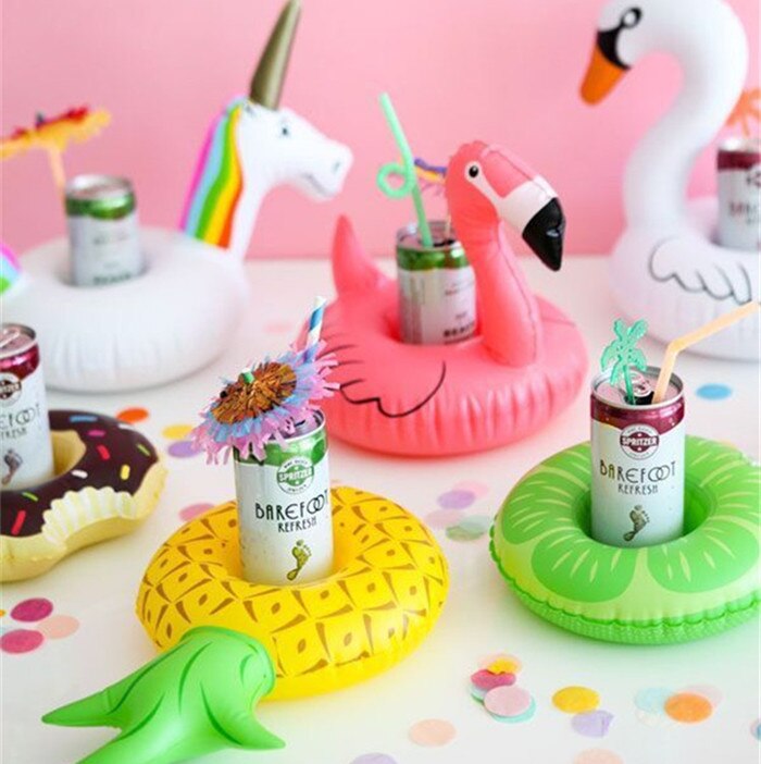 Mini water opblaasbare bekerhouder voor zwembad, Eenhoorn Flamingo Drinken Bekerhouder, zee strand speelgoed voor festival party drijvende