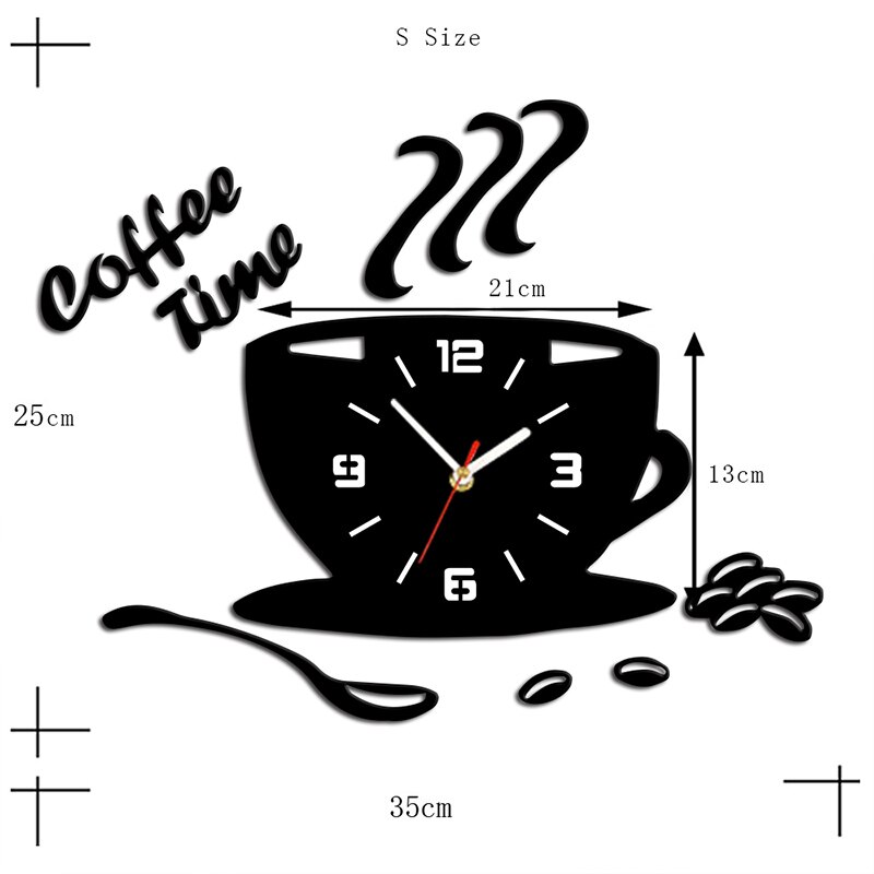 3D DIY Coffee Time Clock Acrylic Wall Clock Modern for Kitchen Home Decor Cup Shape Wall Sticker Hollow Numeral Clock DA406
