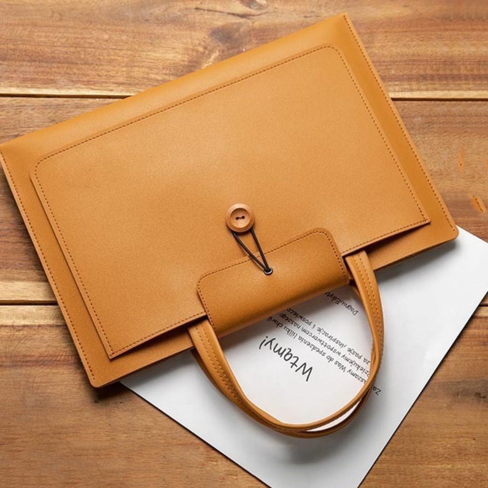 Portable Large Capacity Laptop Bag Rectangle PU Handheld Bag Solid Color With Storage Pocket Protective Bag Business Use
