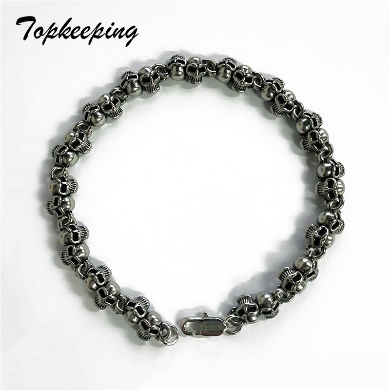 Braccialetti a forma di teschio lungo punk per uomo braccialetti a catena a maglie con ciondolo a forma di teschio lucido in acciaio inossidabile gioielli gotici maschili 2019: cranio
