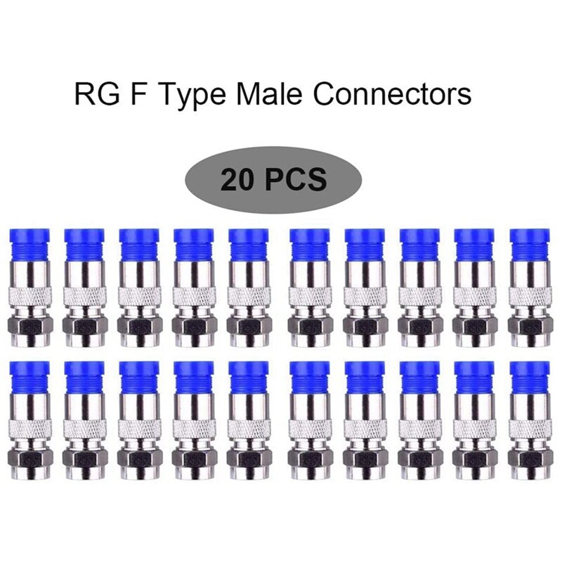RG6 Compression Tool Coax Cable Crimper Kit RG6 RG11 RG59 F81 with 20PCS F Compression Connectors - BlueYellow