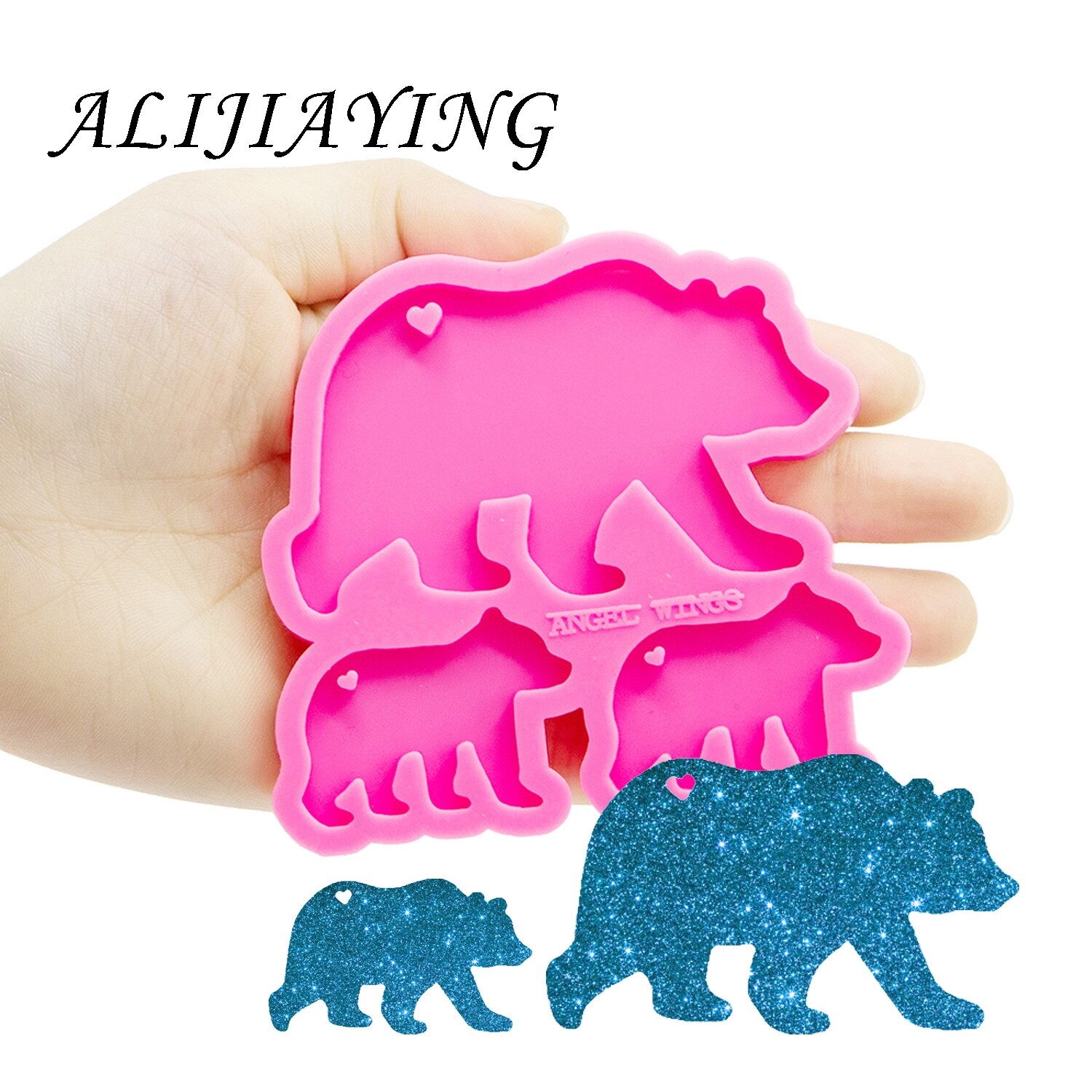 Moldes de silicona con forma de oso para madre/bebé, molde para llavero de resina epoxi artesanal, bricolaje, familia de osos brillantes, llaveros, joyería colgante DY0274: Default Title