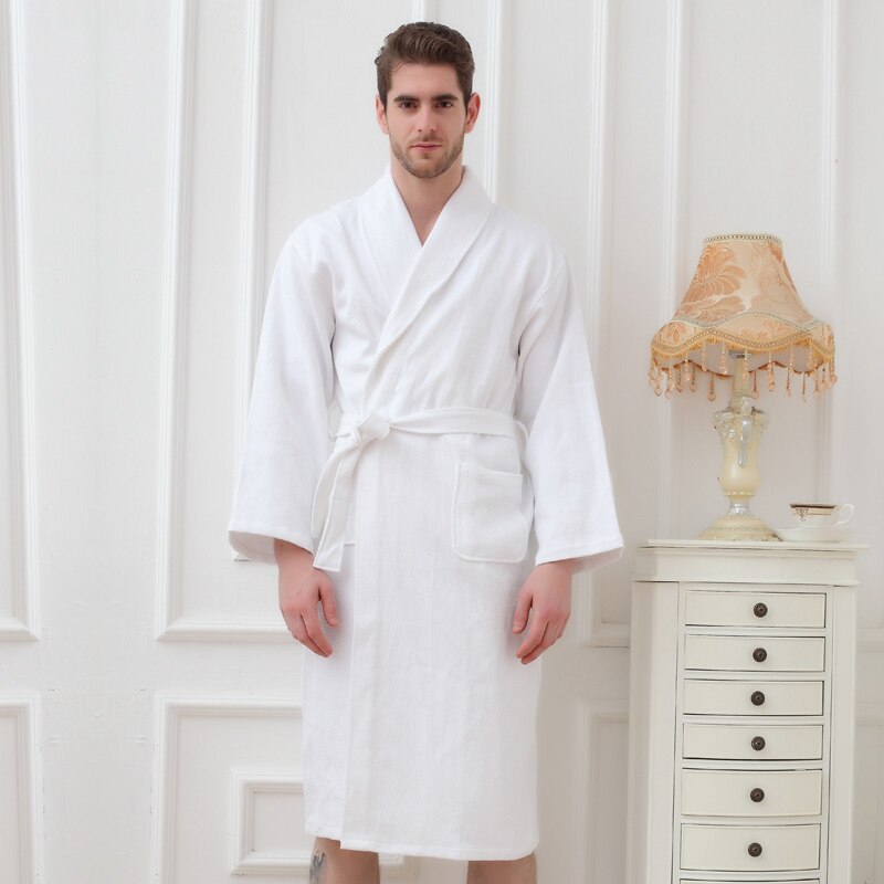 Thick Cotton Men's Bathrobes Long Soft Warm Gentlemen Homewear Male Robe Sleepwear Lounges Pajamas Bathrobes White Winter Autumn: WHITE / L