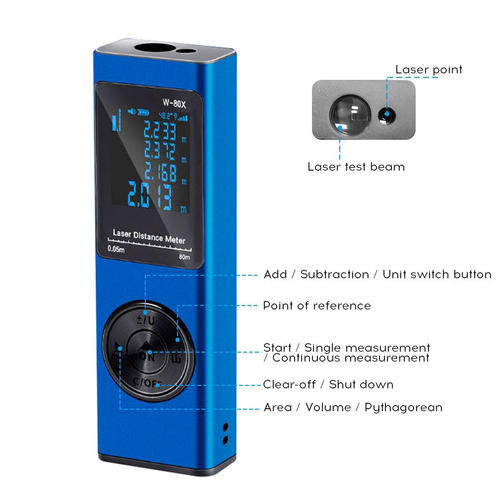 Handheld Rangefinder Digital Mini Distance Measuring Meter Electronic Space Measurement Device for Area Volume Distances