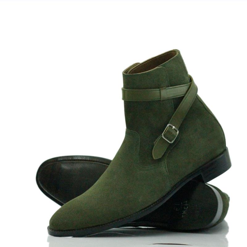 Botas Chelsea de ante para hombre, botines de tacón bajo puntiagudos, estilo clásico, cómodos, de negocios, a la , color verde, otoño e invierno, KA705: 44