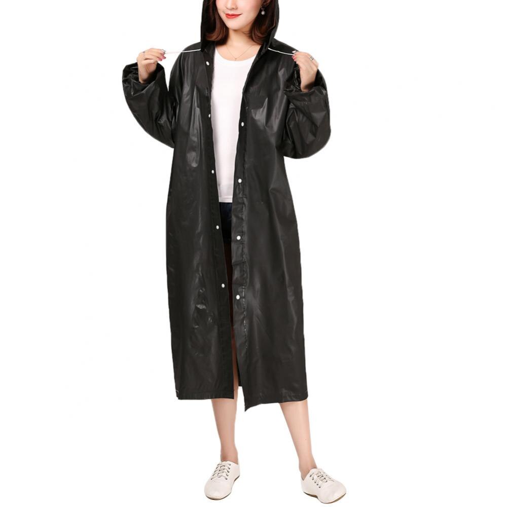 Reusable Unisex Raincoat Waterproof Rain Coat Women Men Hooded Poncho Rainwear Adults Rain Jacket chubasquero mujer плащ женский: Black