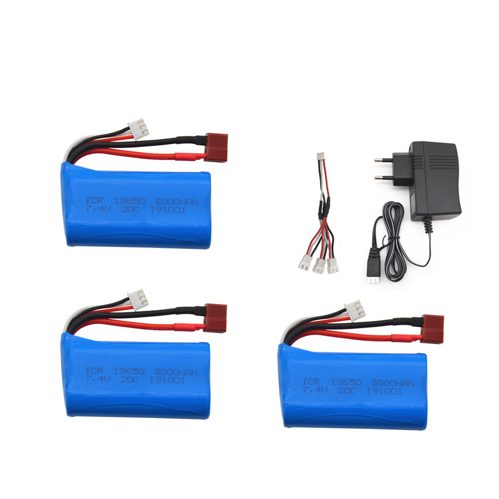 Batería lipo de 7,4 V, 3000mAh, 20c, para Q46, Wltoys 10428 /12428/12423, piezas de repuesto para coche RC, 2s, 7,4 v, 18650, batería y cargador para juguete RC: Rojo