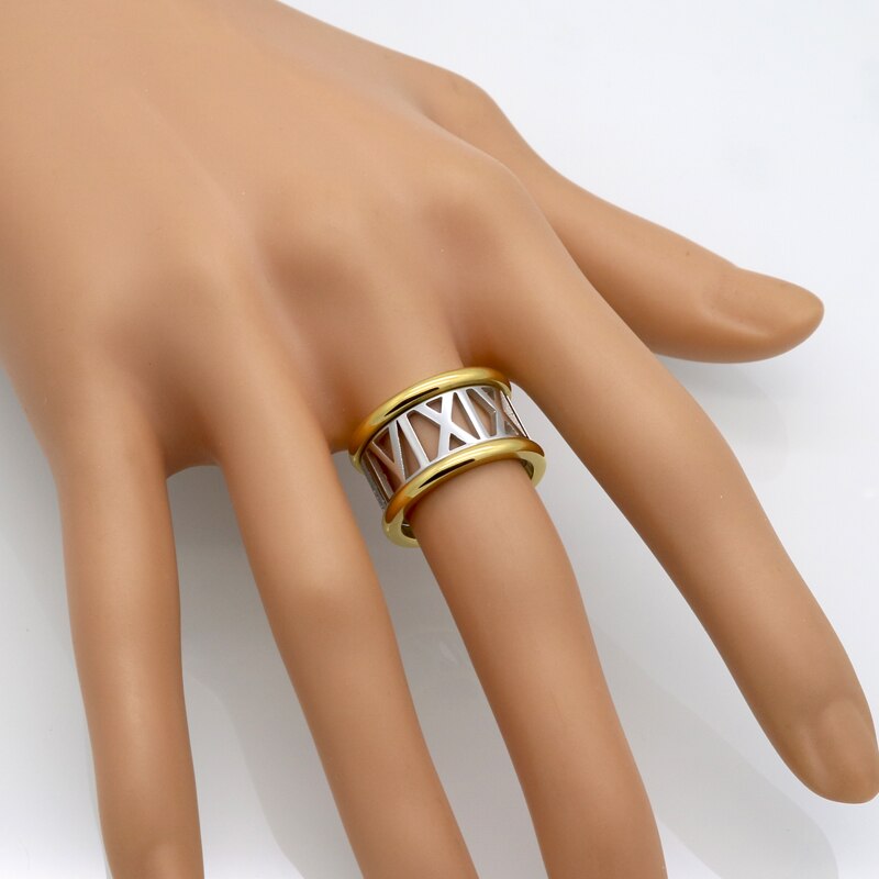 Twee Kleuren Romeinse Cijfers Vrouw Ring Roestvrij Staal Luxe Sieraden Engagement En Anniversary Vrouwelijke Ringen Voor Vrouwen