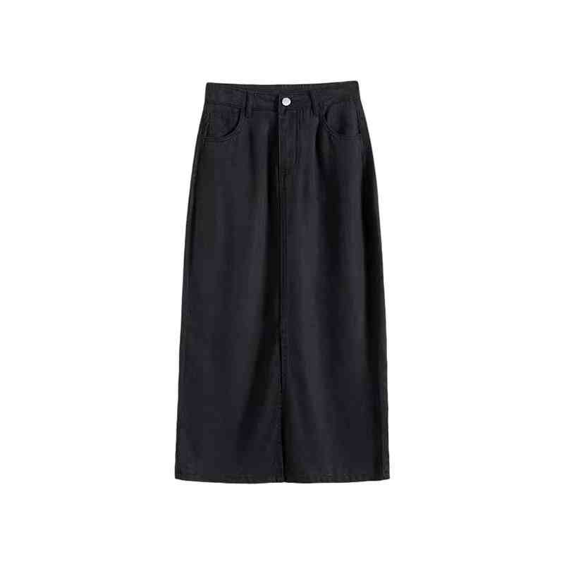 S -3xl denim nederdele kvinder sommer tynde højtaljede slidser mellemlange a-linje wrap hofter nederdel damejeankjoler street wear: Xxxl / Sort