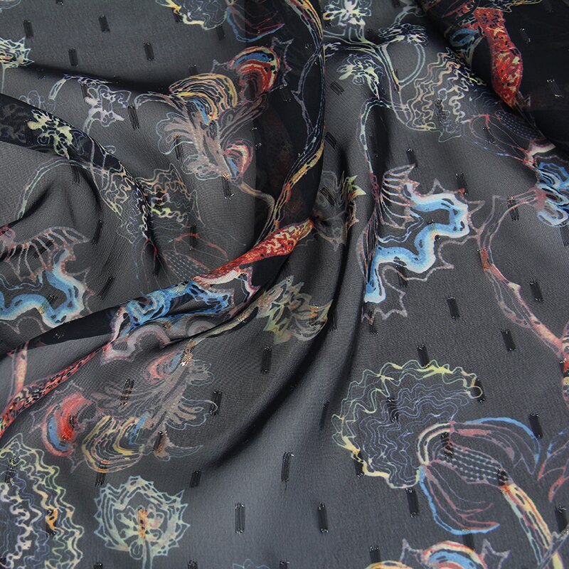 Tela de gasa de poliéster fina medidor de tela material impreso costura de vestidos diy camiseta hecha a mano bufanda tela express