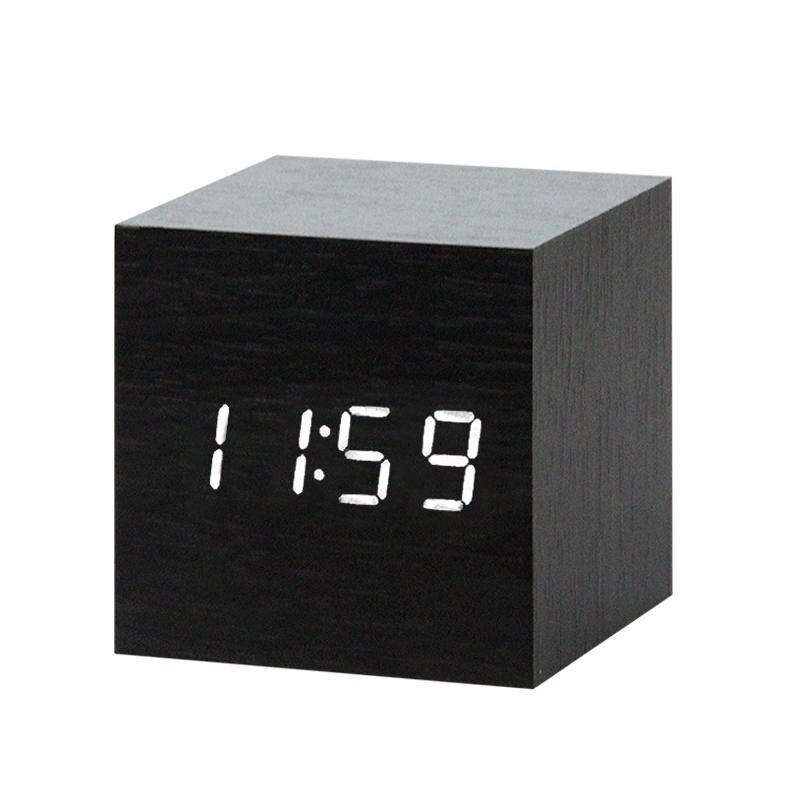 Di Legno del Led Digital Alarm Clock Orologio Elettronico Con Controllo Acustico di Rilevamento Funzione Snooze Breve Quadrato Singolo Viso Orologi: L5