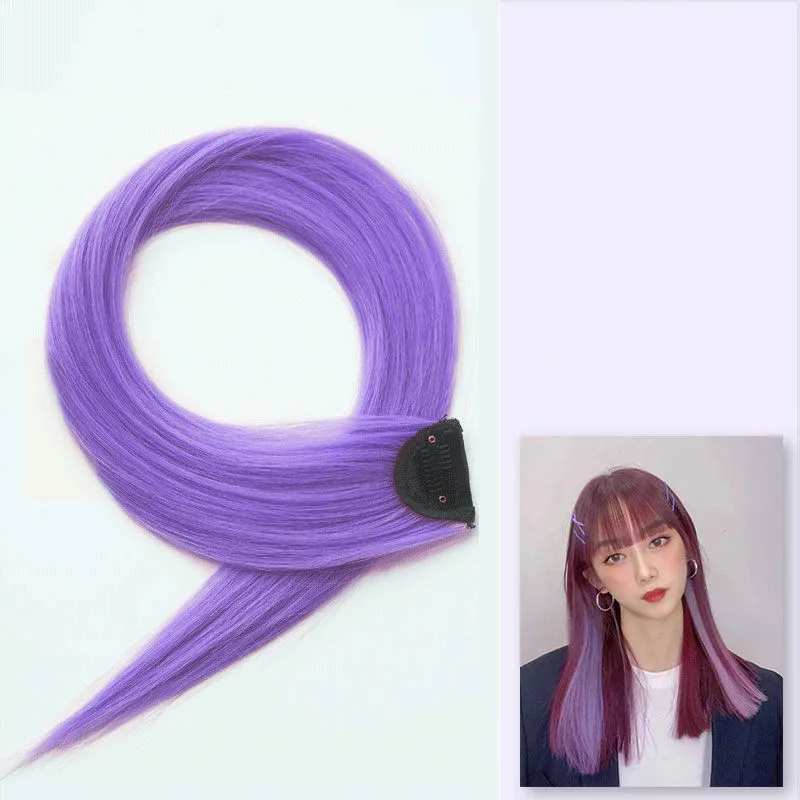 60cm postizo horquilla extensión de cabello Clip en postizo largo recto colgante oreja peluca Clip extensiones de cabello sintético Accesorios: Verde militar