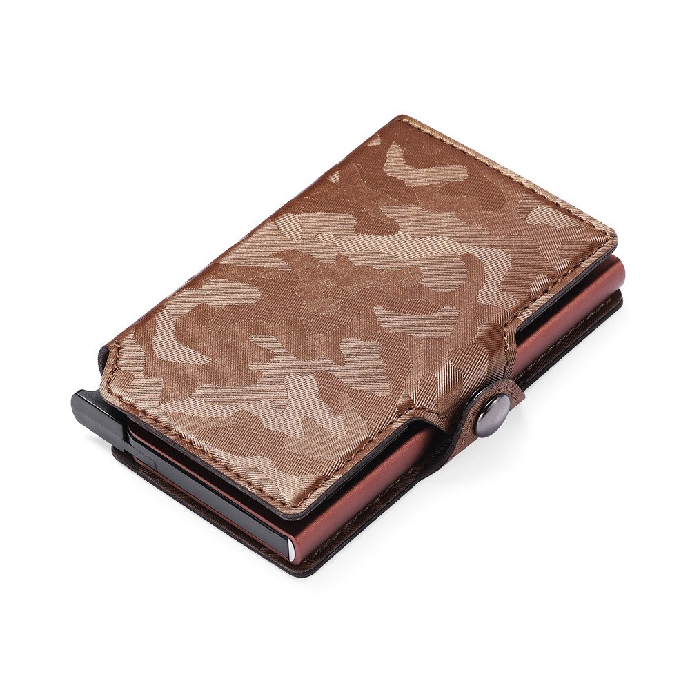 RFID Classic Camouflage Pattern Leather Men's Card holder Aluminum Metal Business Slim ID Credit Cardholder Mini Wallet: brown