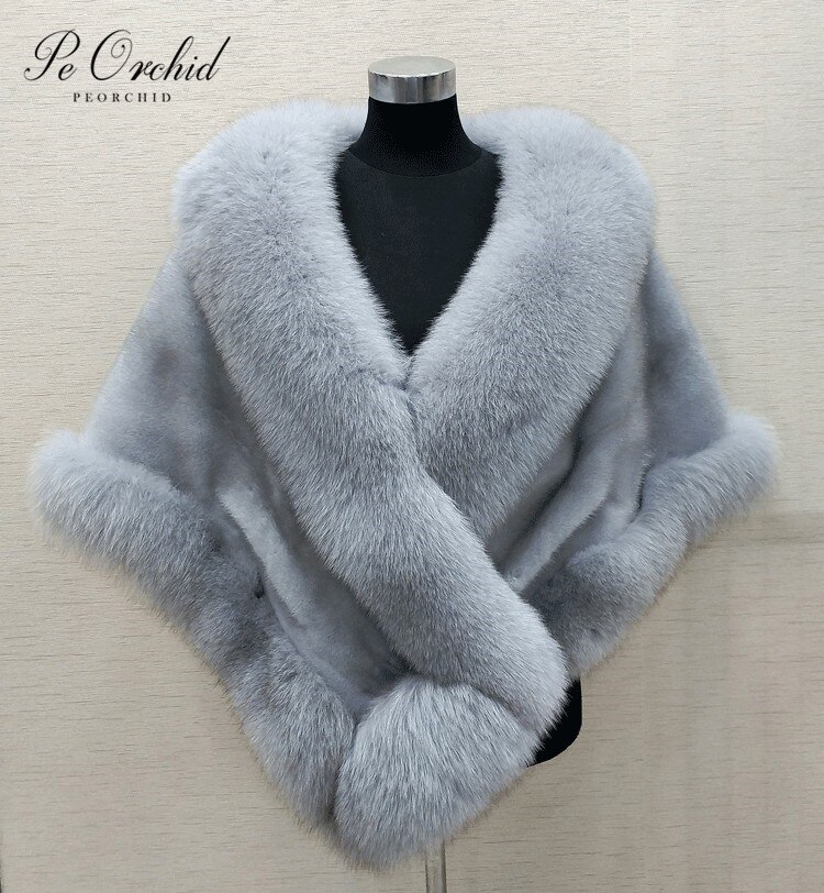 PEORCHID Royal Blue Faux Fur Bridal Bolero For Women Wrap Shrug Evening Party Bride Jackets Red/White Winter Wedding Cape