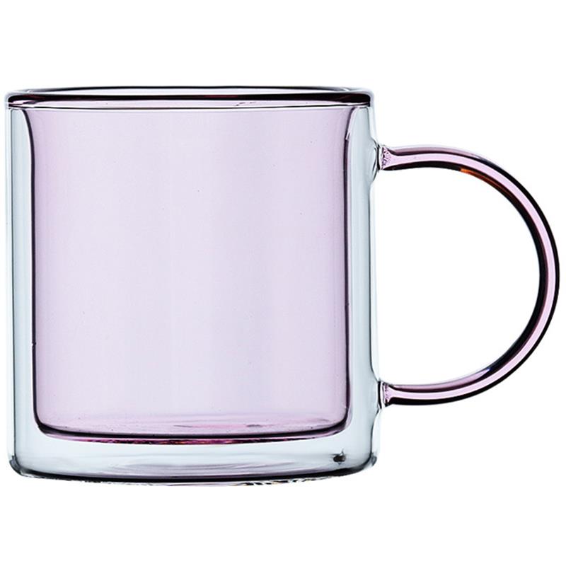 Glass Coffee Mug Heat-resistant Glass Mug Double Wall Insulated Mug with Handle Beer Mug Tea glass Whiskey Glass Cups Drinkware: Pink and Clear