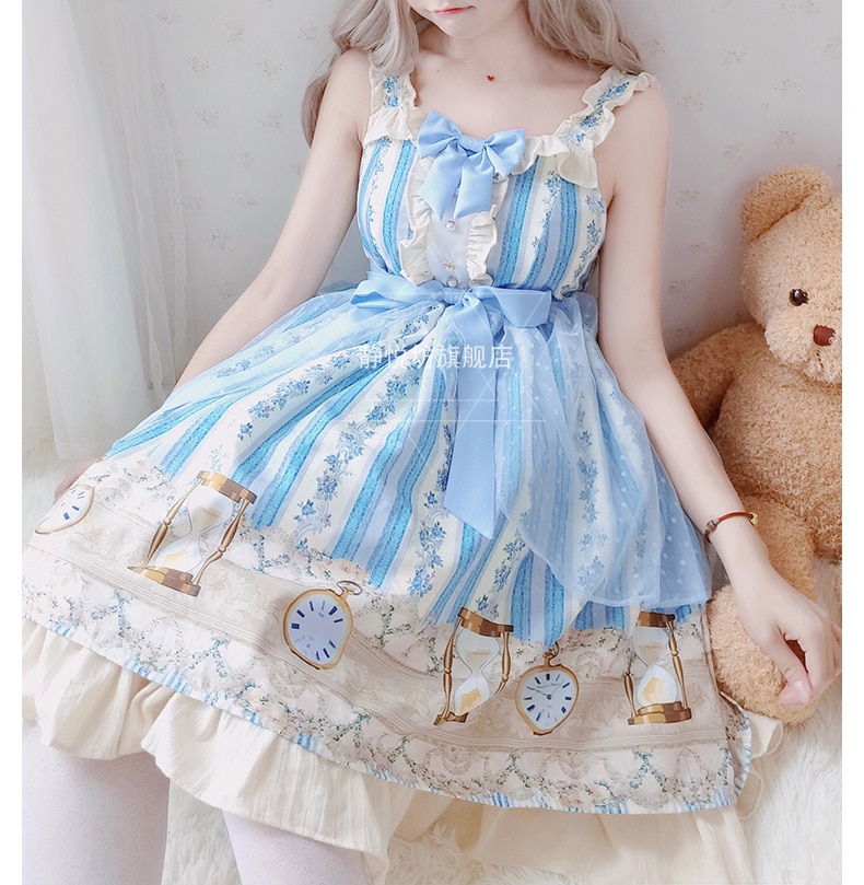 Prinsesse teselskap søt lolita kjole årgang falbala blondere sløyfe utskrift viktoriansk kjole kawaii jente gotisk lolita jsk loli