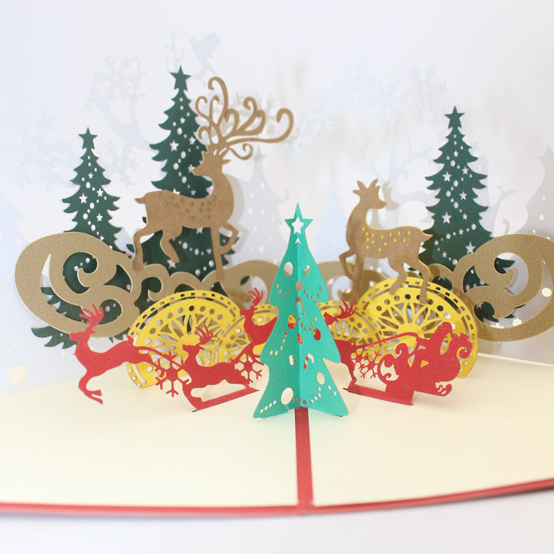 1 stk juledyrtræ 3d pop op-kort postkort med konvolut xmas invitation lykønskningskort til julefest forsyninger