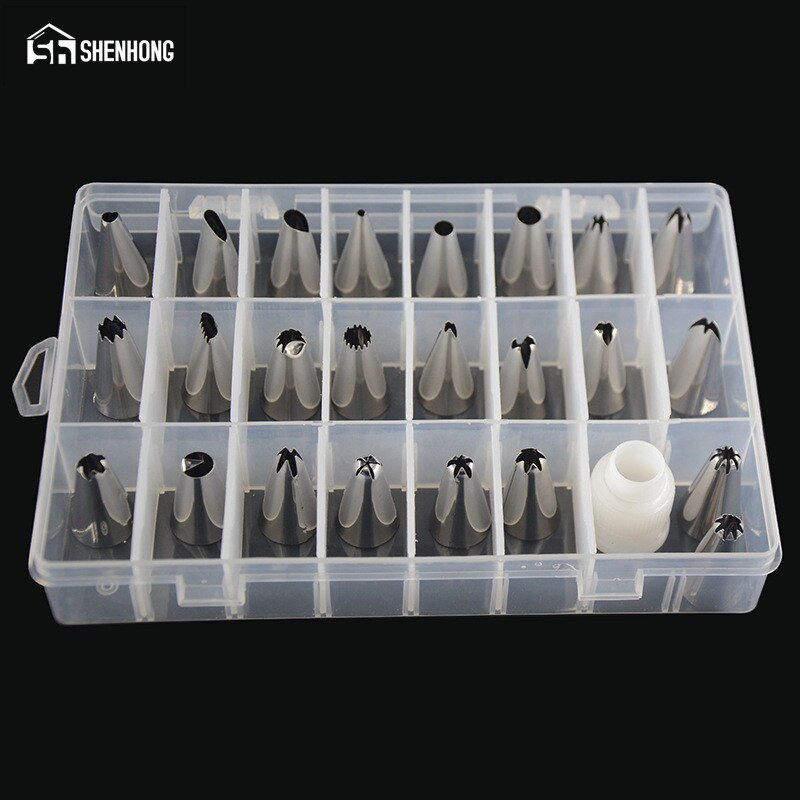 SHENHONG 24 STKS Icing Piping Tips En 1 Koppeling Cake Decorating Nozzles Gereedschap rvs DIY Bakvormen Pastry