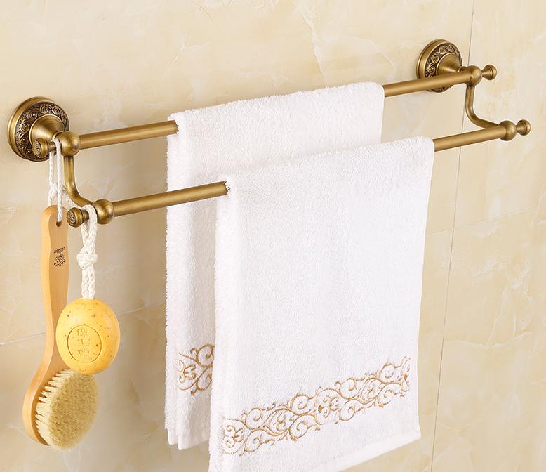 Juegos de accesorios tallados de latón antiguo para baño, accesorios de baño de bronce cepillado europeo, latón macizo tallado, producto para baño gy5: double bar