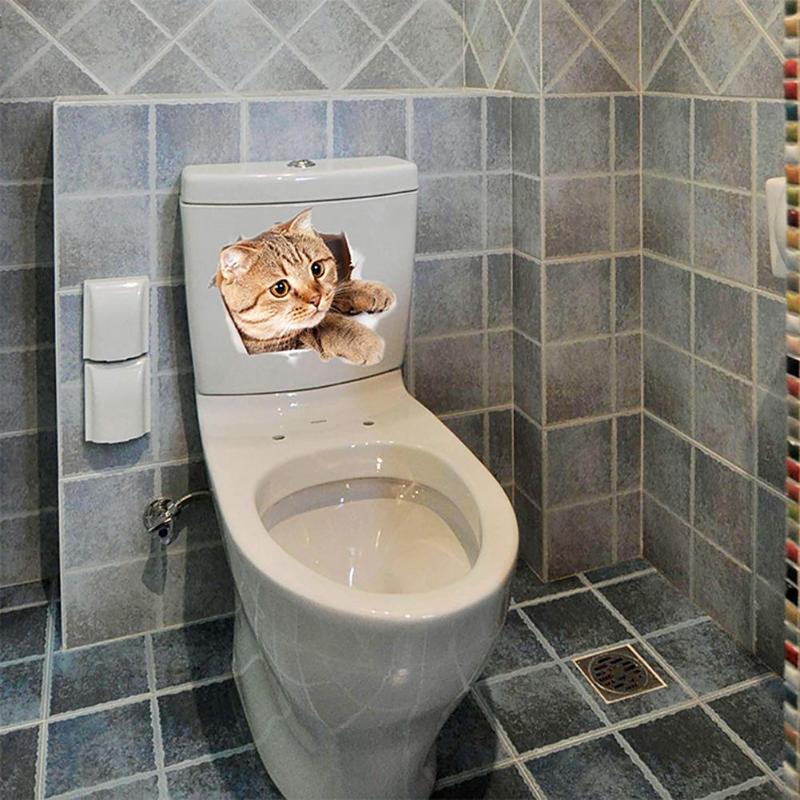 Cartoon dieren 3d toilet stickers op de toiletbril schattige katten pvc muursticker badkamer koelkast deur decoratie stickers stickers