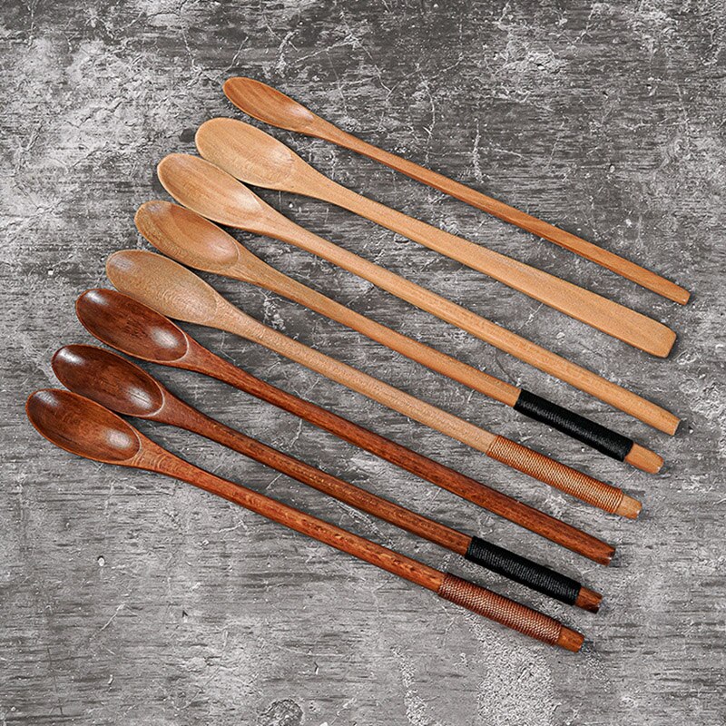1pc colheres de madeira para cozinhar mel servidor chá café agitando colheres de tinta cor mel chá colheres de chá acessórios de café utensílios de mesa