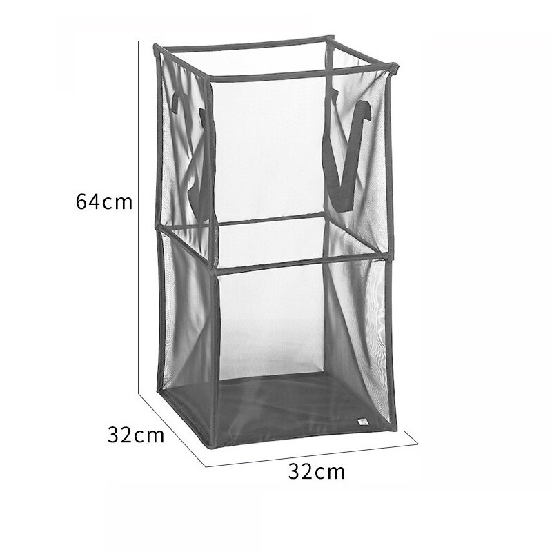 Dirty Laundry Clothes Basket Foldable Fabric Grid Household Clothes Storage Large Capacity Bathroom Finishing Storage Basket Bag: Gray Big box
