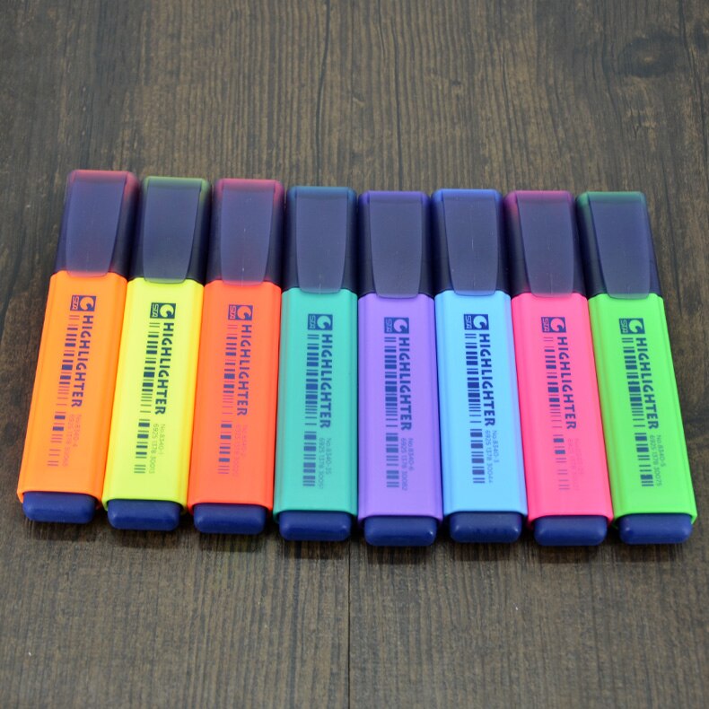8 farge highlighter tusj 8 penner/boks, meiselspiss  of 5mm,  fargerik blekk, ygb 00014