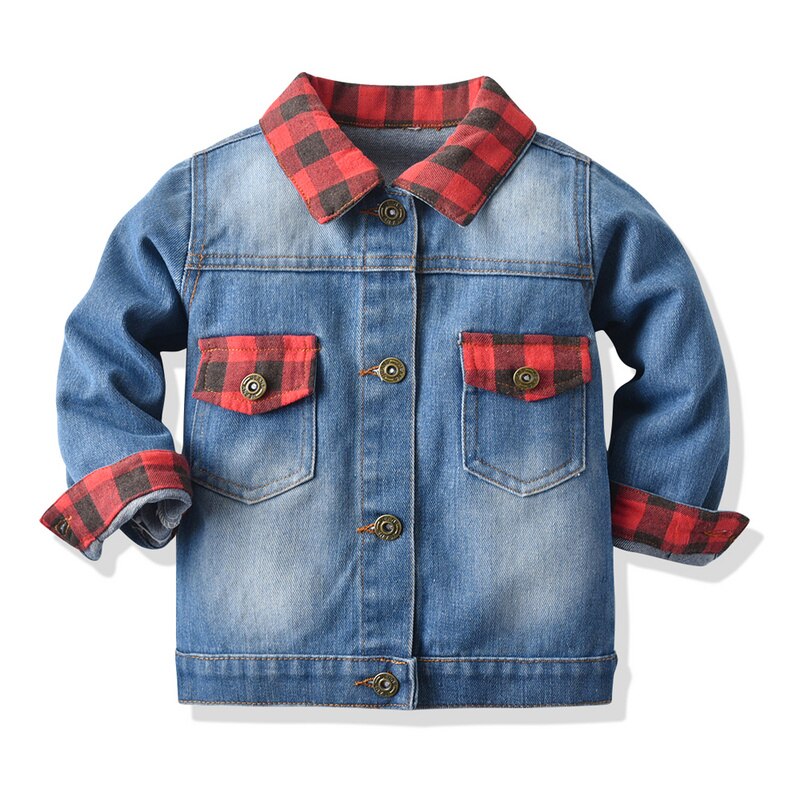 automne hiver unisexe bébé garçons fille Denim veste manteaux infantile longue traîneau revers vêtements d'extérieur enfant en bas âge coupe-vent: Red-b / 9M