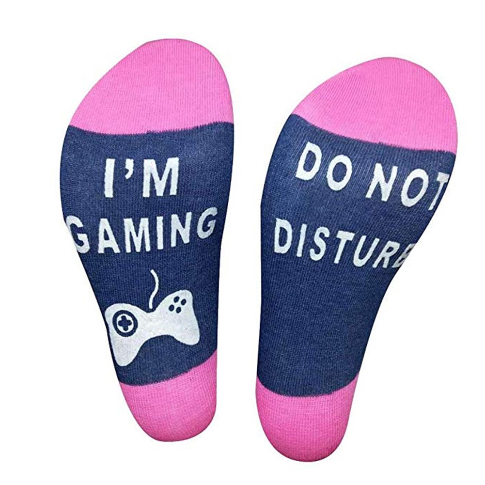 Grappige katoenen sokken, stoor niet, ik ben aan het gamen, sokken voor mannen en vrouwen, geweldig voor gameliefhebbers, grappige sokken met woordprint.
