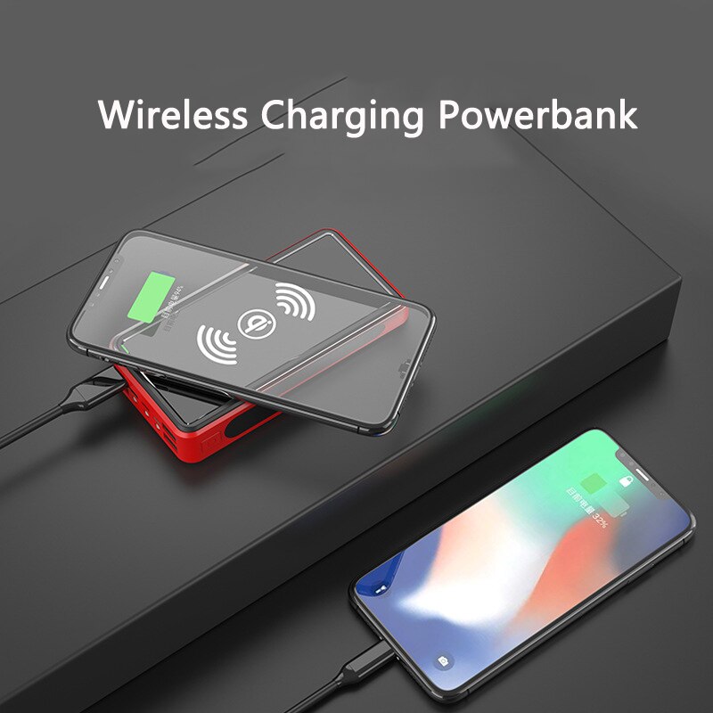 50000 mah zonne-energie powerbank, zonnelader, qi draadloos opladen, usb type c externe batterij, powerbank voor iphone, xiaomi powerbank