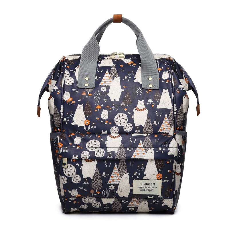 Lequeen Mommy Backpacks Nappy Bags animal bear print Diaper Bags Maternity Backpack Small Waterproof Travel Bag LPJ10: LPB05-navy