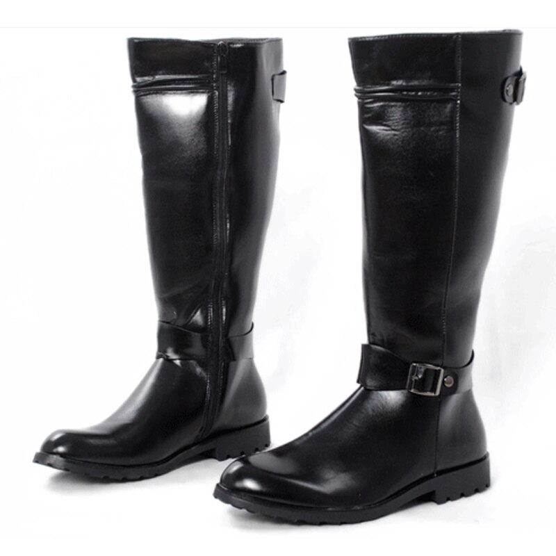 ERRFC – chaussures montantes en cuir PU pour hommes, bottes de Cowboy à bout rond de 44cm, avec boucle marron, pour les loisirs, tendance