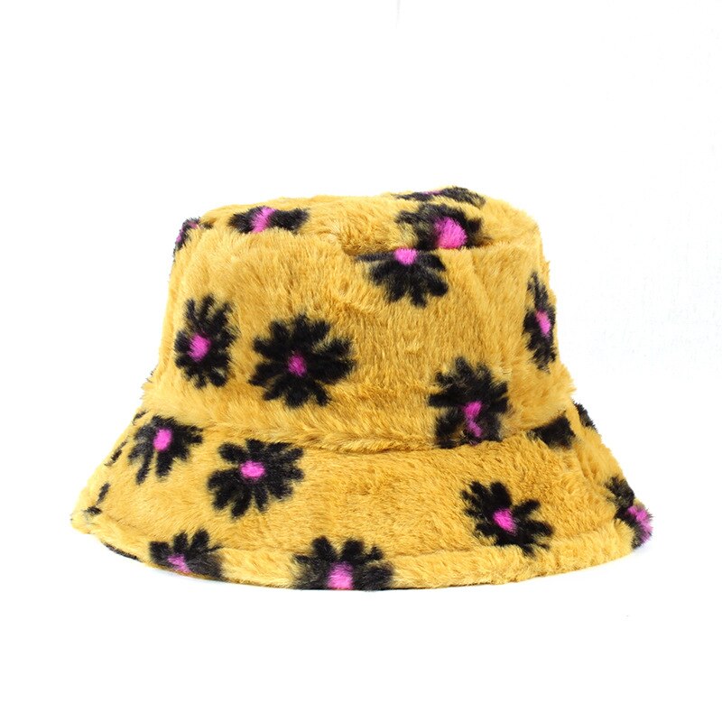 Novo chapéu de balde de moda para mulher faux skin femme boné multicolorido flores quentes chapéus de inverno quente ao ar livre casual chapéu de pescador hat hat hat hat hat