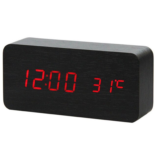 Led Houten Wekker Horloge Tafel Voice Control Digitale Hout Despertador Elektronische Desktop Usb/Aaa Aangedreven Klokken Tafel Decor: W