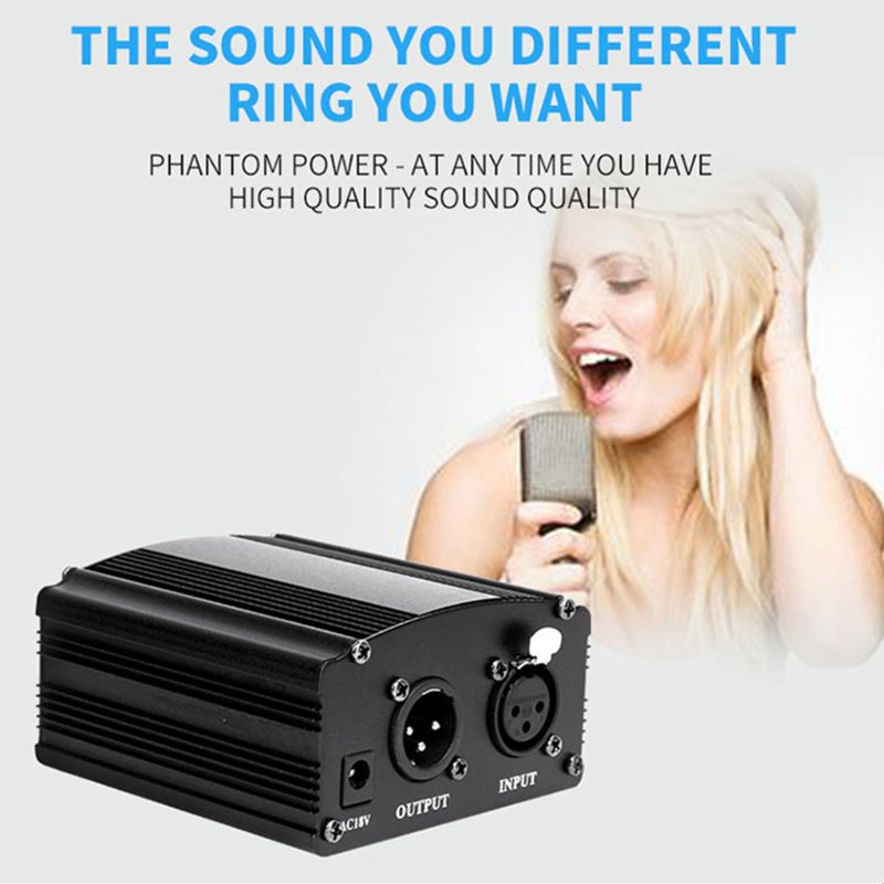 48V Phantom Power Supply with Adapter AU US EU Plug for Condenser Karaoke Mic