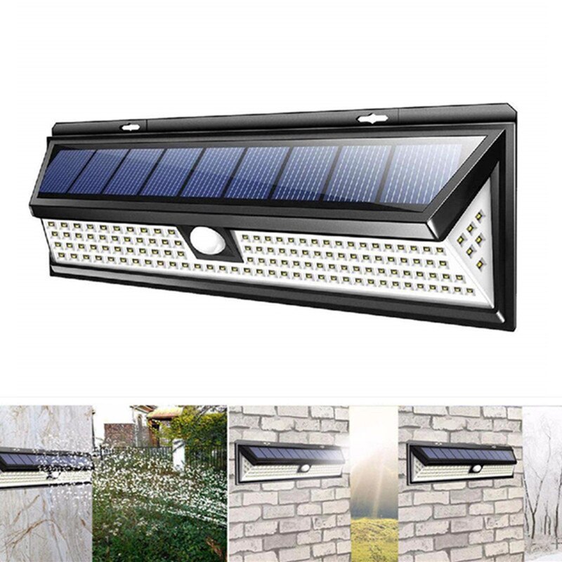 118 ledet sollys pir bevægelsessensor udendørs 3 tilstande solvæglampe  ip65 vandtæt energibesparende sikkerhed havehave lys