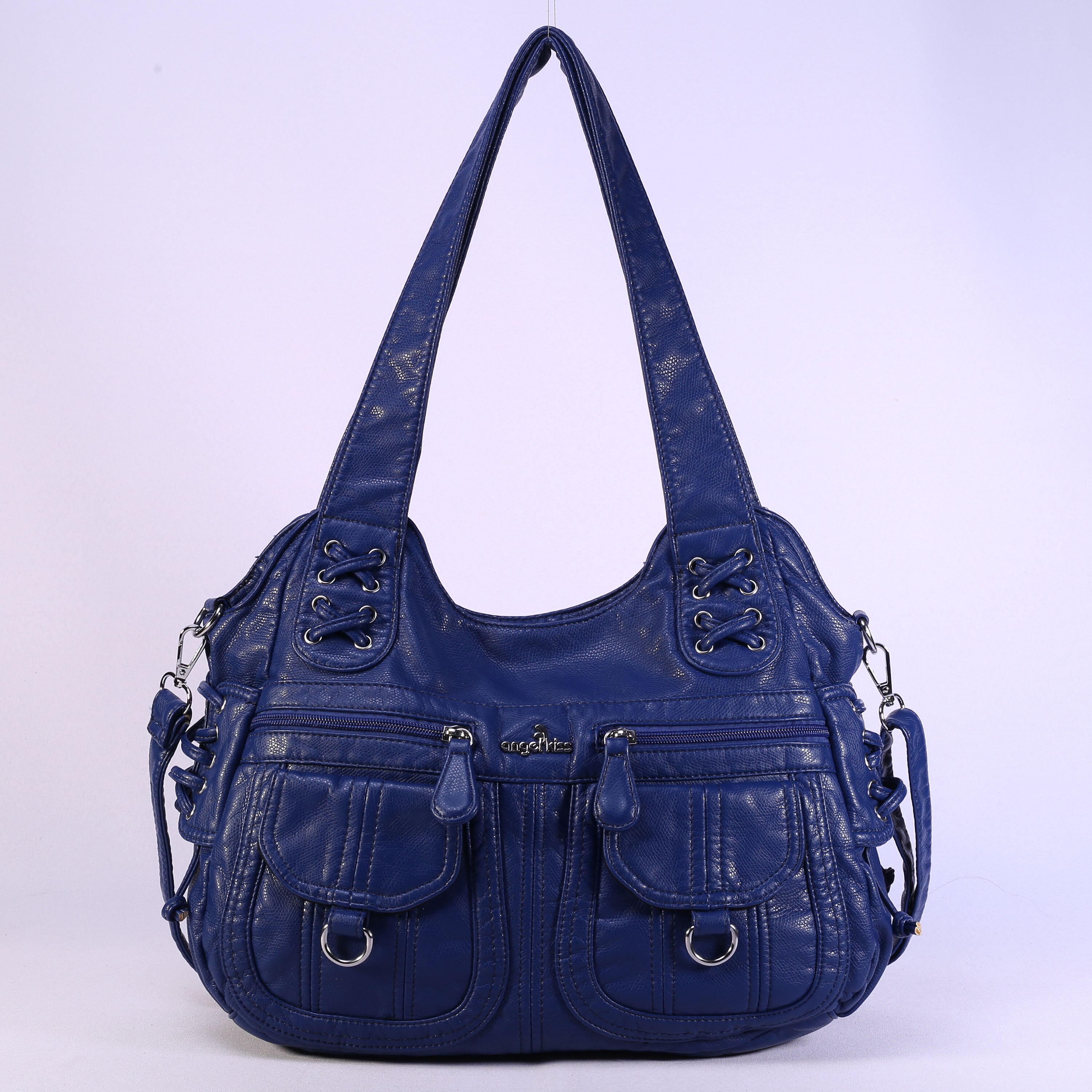 Angelkiss Gewassen Pu Vrouwen Handtas Dame Schoudertas Dubbele-Compartiment En Multi-Pocket Ruim Messenger Tote Met Lange band: Blue