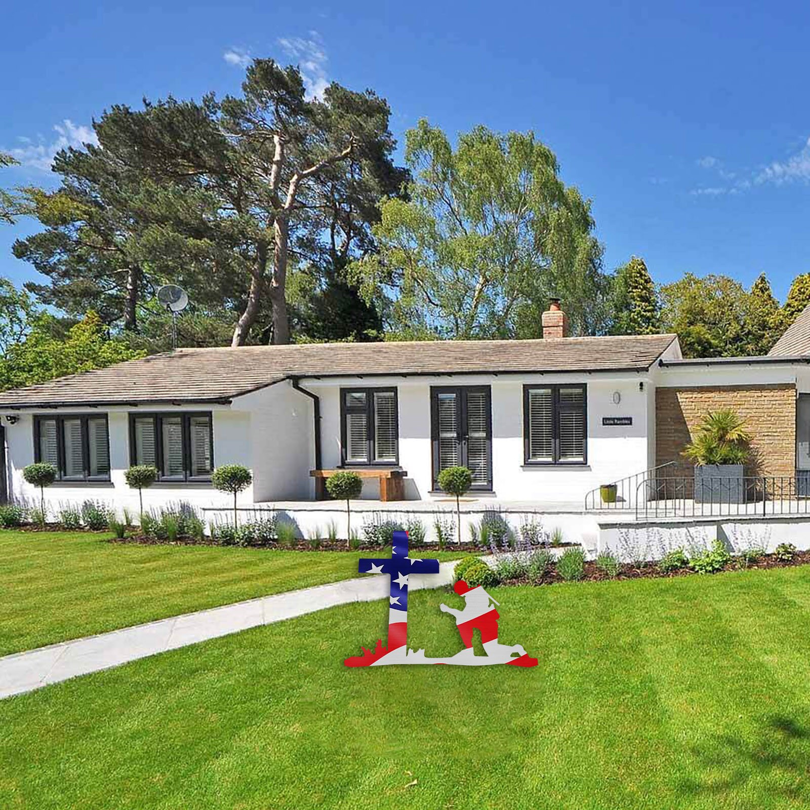Poteau décoratif de soldat à genoux, croix américaine, signe vieilli, décoration de jardin, décor d'épissure en plastique d'extérieur, ornement