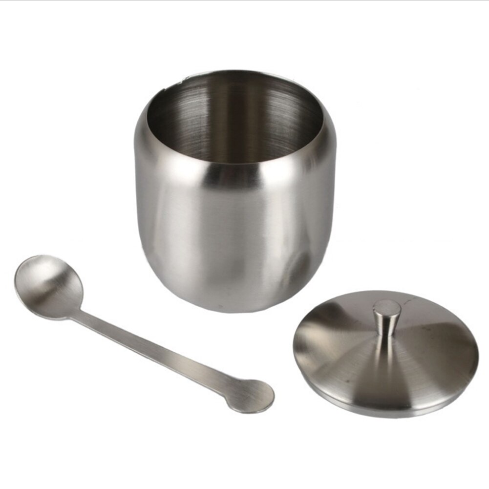 Household Seasoning Jar Sugar Bowl Salt Stainless Steel Durable Storage With Lid Spoon Condiment Pot Small Kitchen Silver Coffee