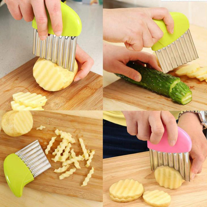 Portable Wavy French Fries Cutter Stainless Steel Wavy Onion Potato Slice Crinkle French Fries Salad Corrugate Cutting Knife