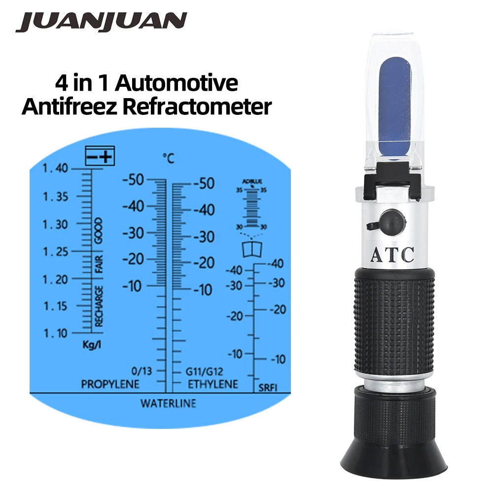 4 in 1 Car Automotive Antifreeze Refractometer EngineBattery Fluid Glycol Refractometro Glass Freezing Point Water Coolant Teste: Blue