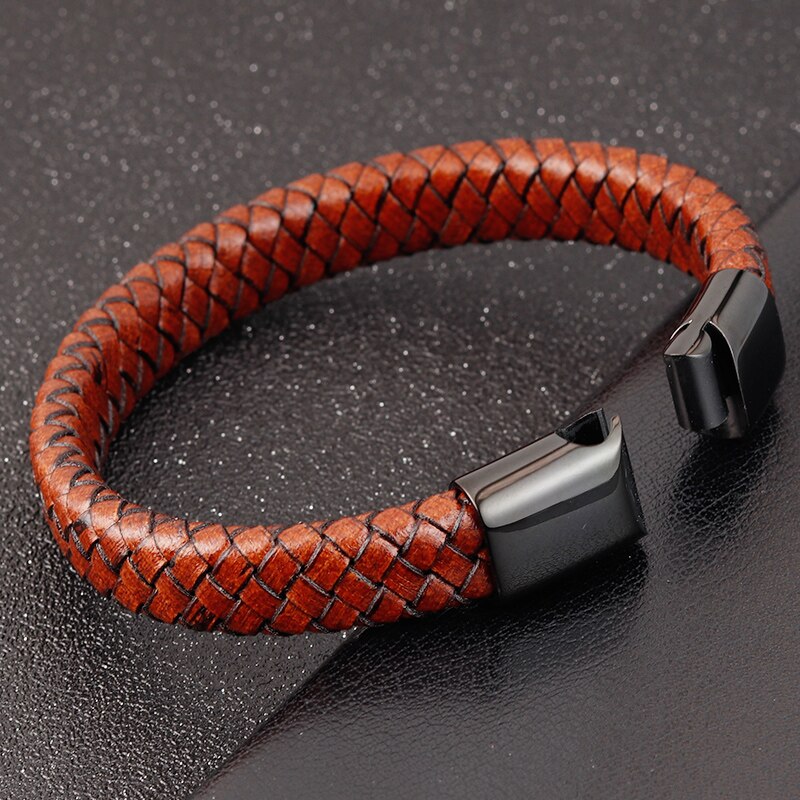 Schmuck Kombination Braun Farbe Leder Edelstahl Schnalle Männer Armbinde Für Geburtstag Einfache