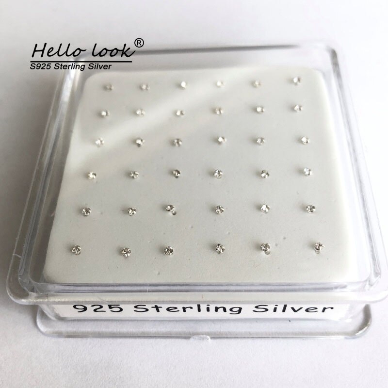 Hellolook 1.5Mm Clear Crystal 925 Sterling Zilveren Neus Stud Rechte Mode Vrouwen Delicate Neus Piercing Sieraden 36 Stks/pak