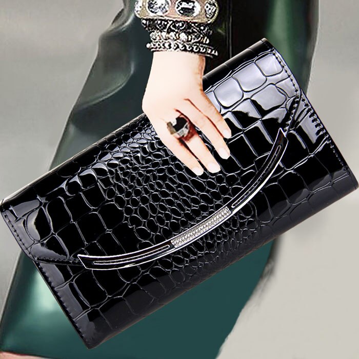 Pochette Alligator pour femmes 28x14cm, sac à main avec chaîne en or, pochette de fête: 7