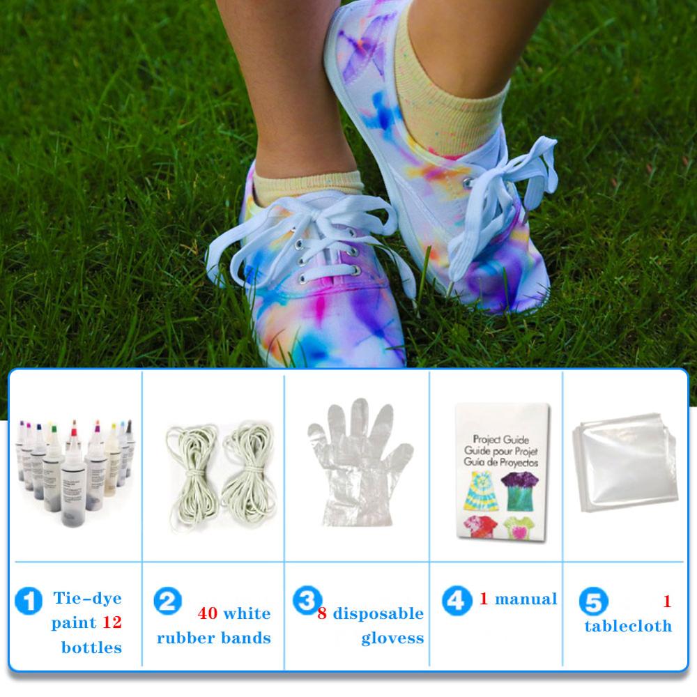 Diy um passo tie dye conjunto 12 cores festa artesanato fácil brilhante tela pintura para crianças/estudantes/crianças ferramentas de pintura cozinha