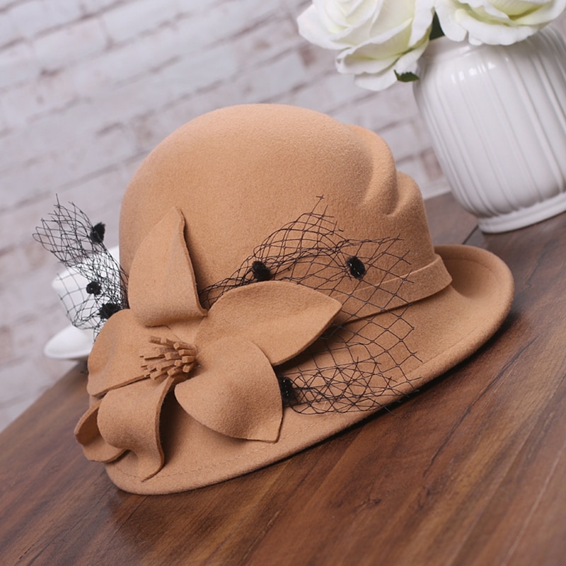 Sombrero de invierno para mujer, gorro de lana cálido estilo Gatsby, flor, , asimétrico, 1920