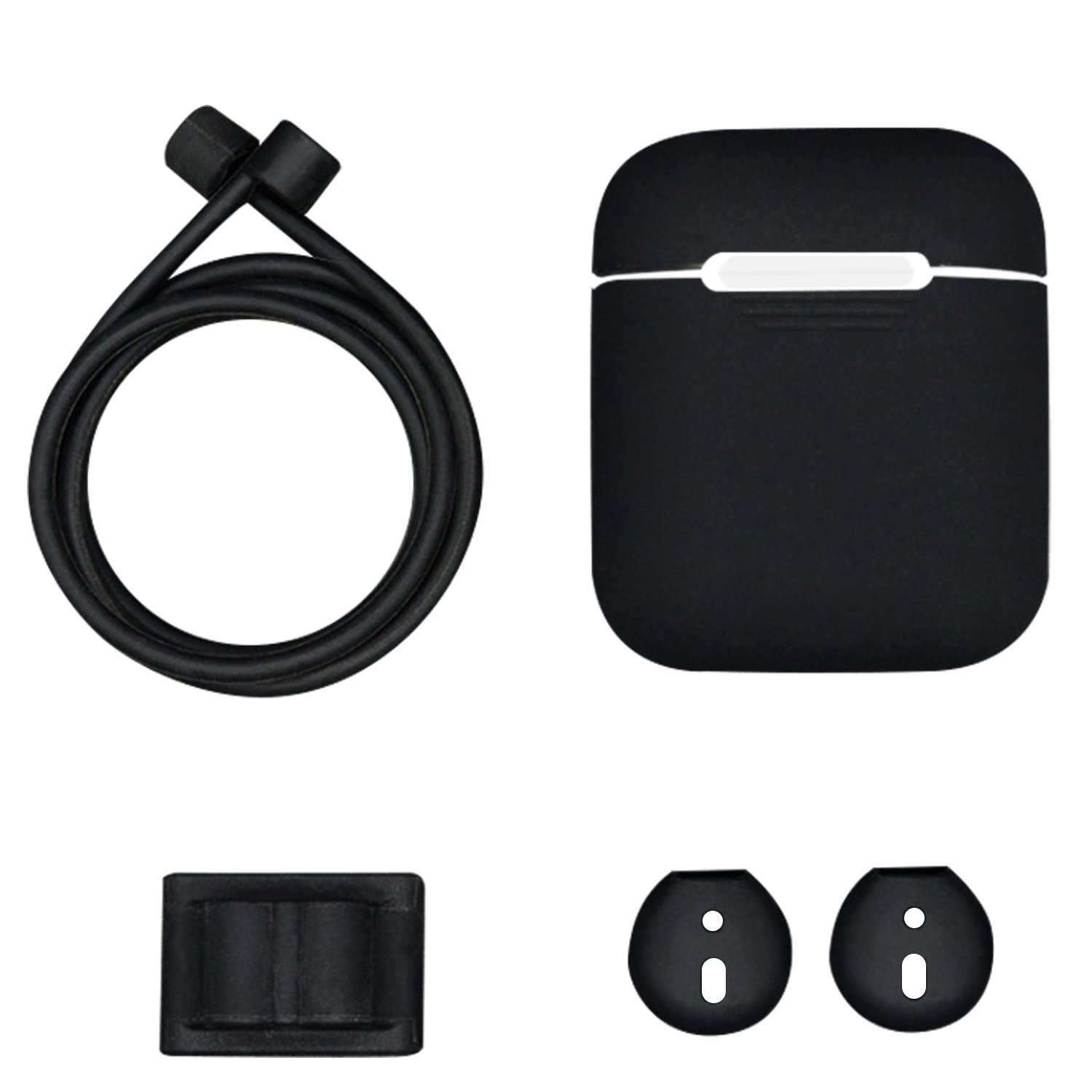 Besegad 4 in 1 Wireless Earphone Case Cover Pouch Watchband Holder Anti-lost Strap Eartip for Apple AirPods Air Pods Accessories: Black